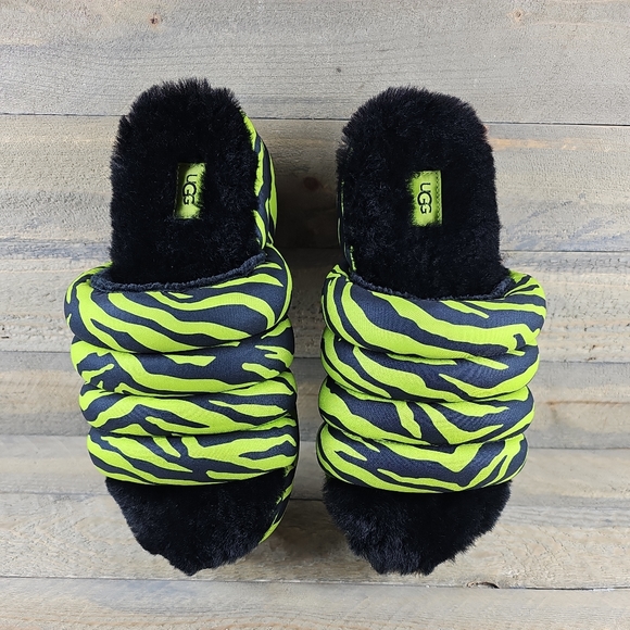UGG Maxi Slide Platform Tiger Print Key Lime Black - Picture 2 of 12